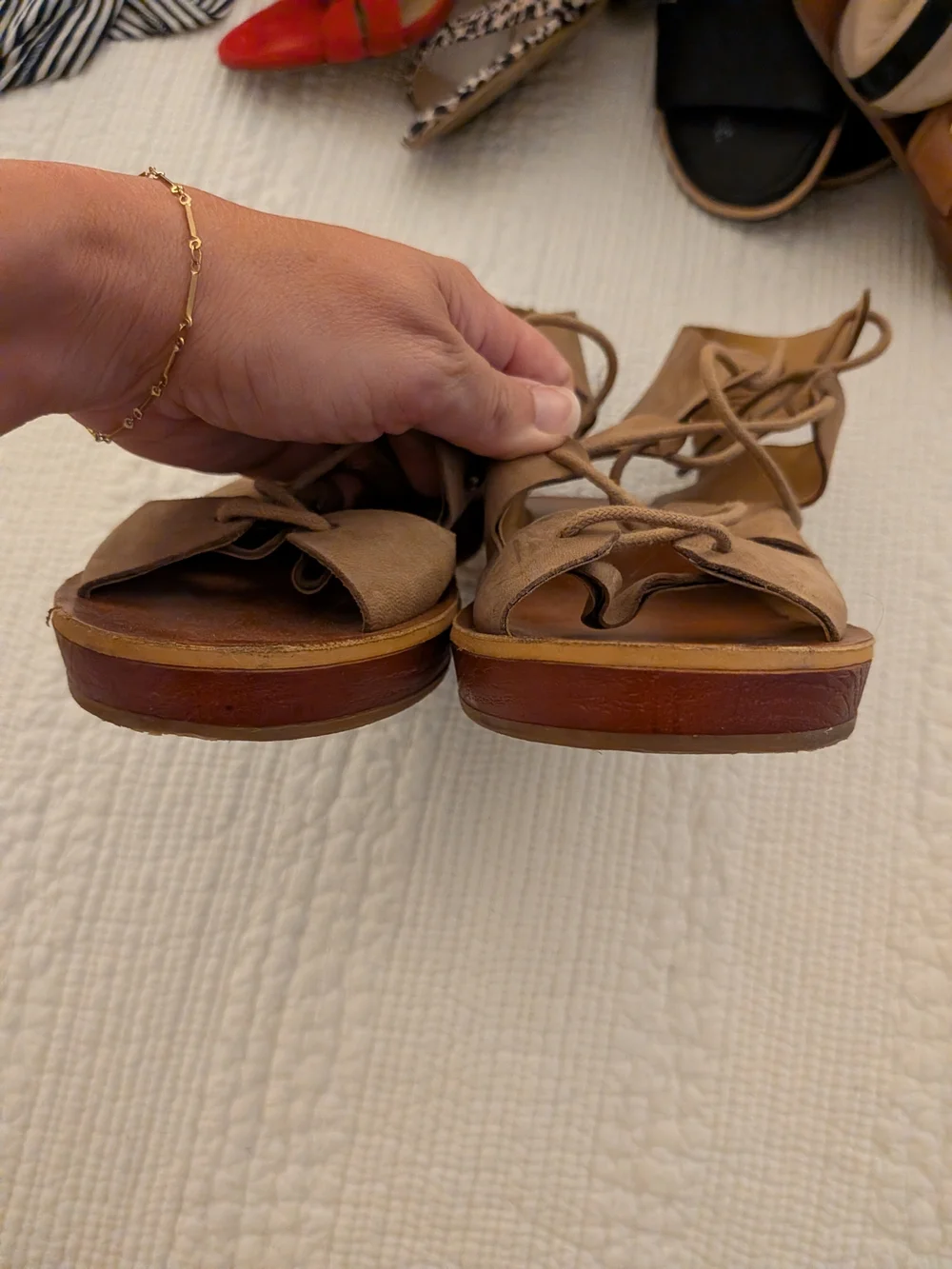 Lucky Brand Taupe Lace-Up Platform Sandals 8.5